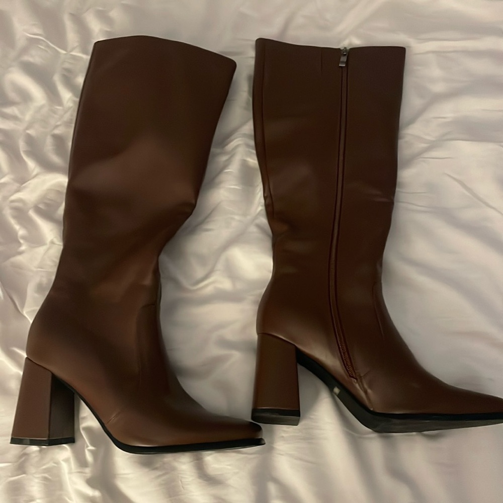 Brown knee length boots